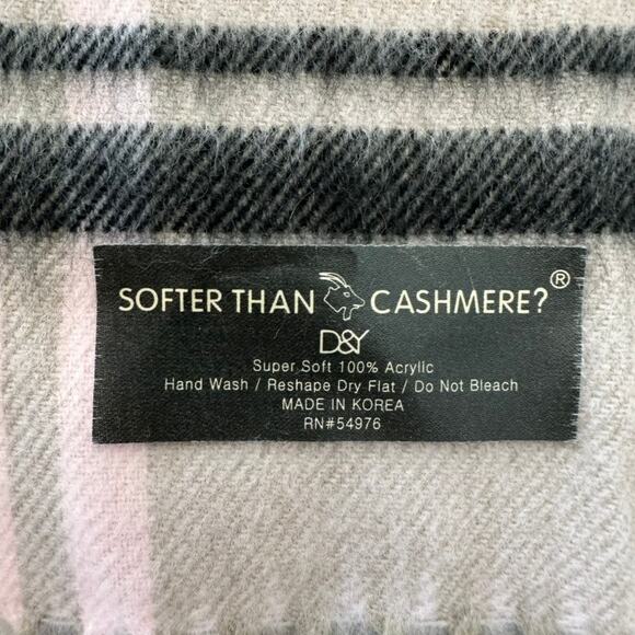 Soft Pink Gray Plaid Fringe Scarf Wrap | Softer Than Cashmere | Unisex Winter - Picture 6 of 7